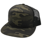 GNV-7005M - 7 Panels Mesh Flat Bill Cap - Camo Black / One Size - CAPS