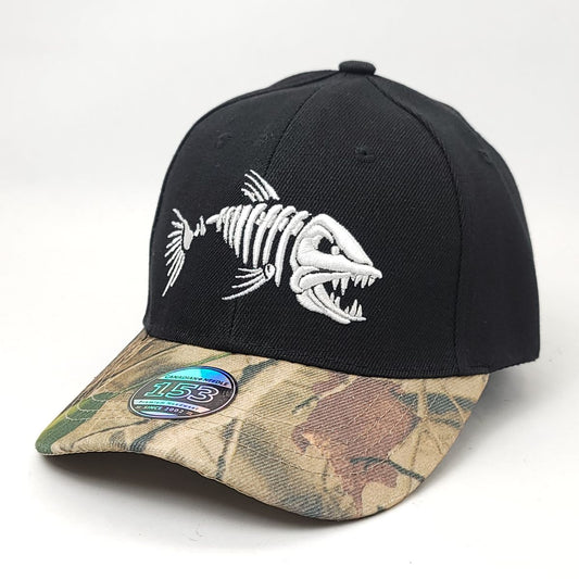 Fishing Cap - Fish Bone Logo 3101 Adjustable - OSFA / Black 2 Tone