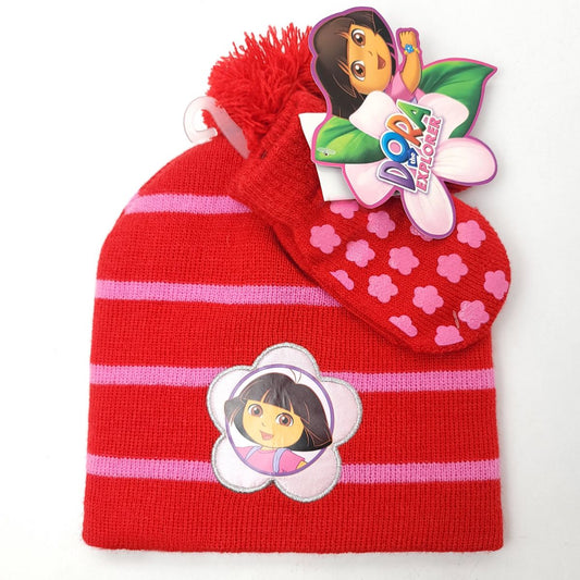 Toddler - Dora the Explorer 2pcs set Winter Pom Beanie & Mittens - Character Knit Toque Set