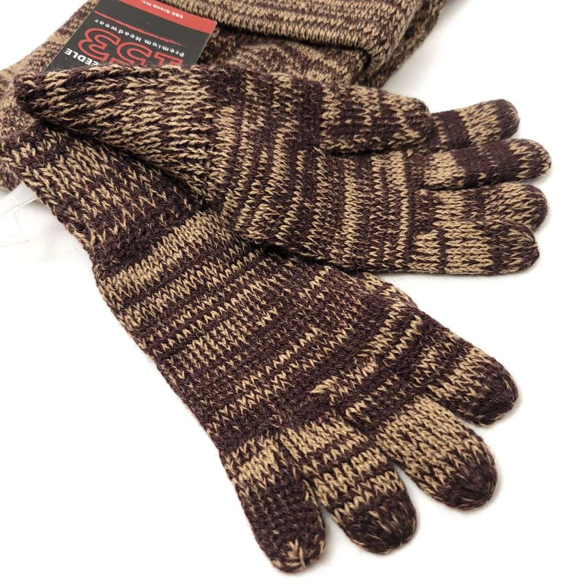 Youth - Winter 3 pieces set Brown Mixed Colour - Character Knit Toque Set