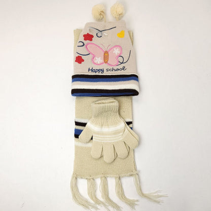 Toddler - Happy School 3 pieces set Multi-Coloured - Beige / Character Knit Toque Set