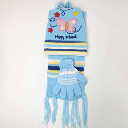 Toddler - Happy School 3 pieces set Multi-Coloured - Sky Blue / Character Knit Toque Set