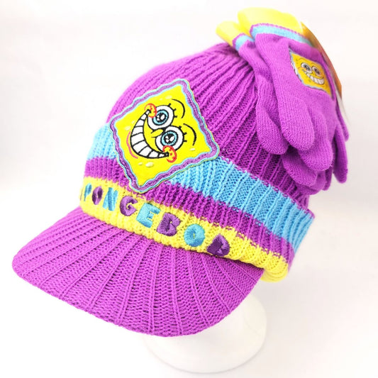 Youth - SpongeBob 2pcs set Visor Toque & Gloves Multi-Coloured - Character Knit Set