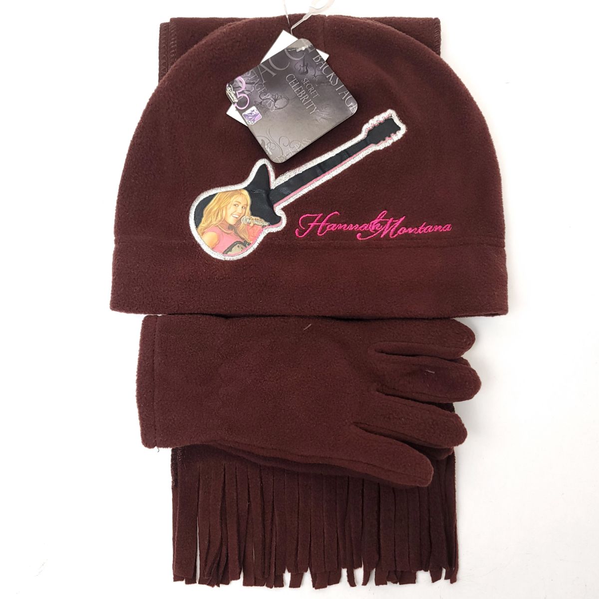 Youth - Hannah Montana 3 pieces set Winter Beanie Gloves and scarf - Brown / Character Knit Toque Set