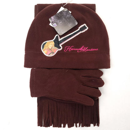 Youth - Hannah Montana 3 pieces set Winter Beanie Gloves and scarf - Brown / Character Knit Toque Set