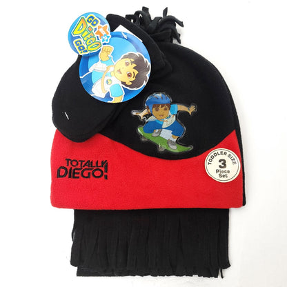 Toddler - Diego 3 pieces set Winter hat Mittens & Scarf Multi-Coloured - Black/Red / Character Knit Toque Set