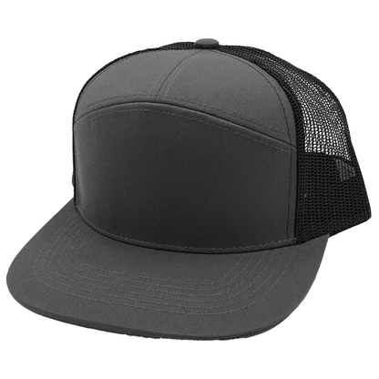 GNV-7005M - 7 Panels Mesh Flat Bill Cap - Charcoal Black / One Size - CAPS