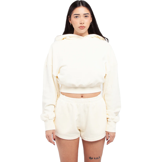 Women Garment Dye Crop Hoodie - Cream / XS - HOODIES