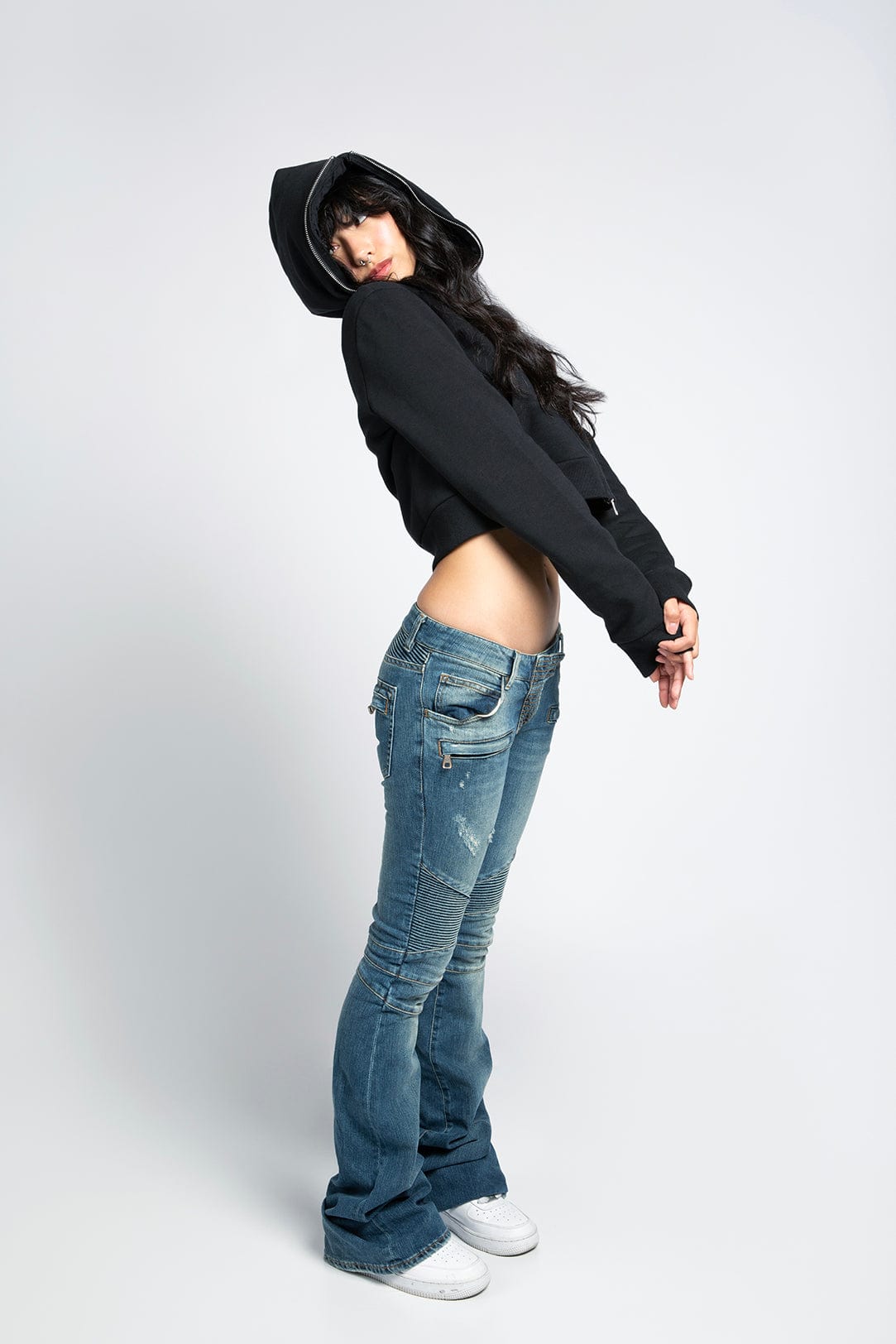 Cropped Full Zip Body Bag Hoodie