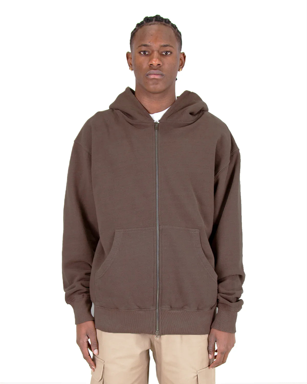 Garment Dye Double Zipper Hoodie - Mocha / S - ZIPS