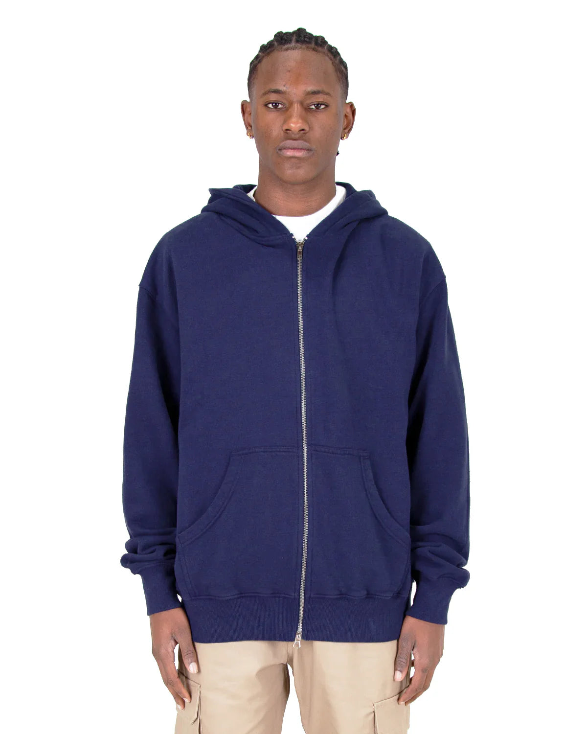 Garment Dye Double Zipper Hoodie - Navy / S - ZIPS