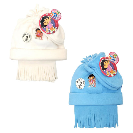 Toddler - Dora the Explorer 3 Pieces Set Winter Hat Mittens and scarf Multi-Coloured - Ivory / Character Knit Toque