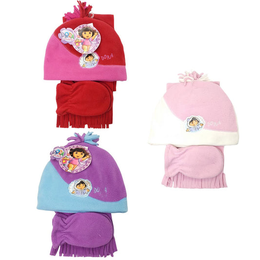 Toddler - Dora the Explorer 3 Pieces Set Winter Hat Mittens and scarf Multi-Coloured 2 Tone - Character Knit Toque