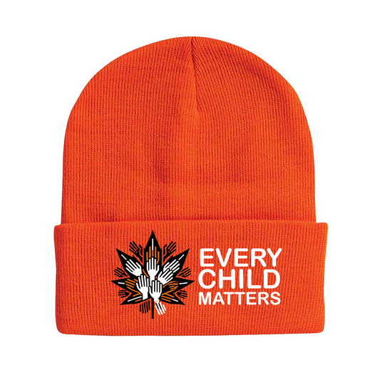 Blaze Orange Toque with "Every Child Matters" Hands Maple Leaf Design Adults One size Awareness Apparel every child matters Headwear Headwear - Winter Indigenous Awareness orange shirt day Reconciliation StreetStyleHeadwear Support Survivors Toque Urban Style Headwear