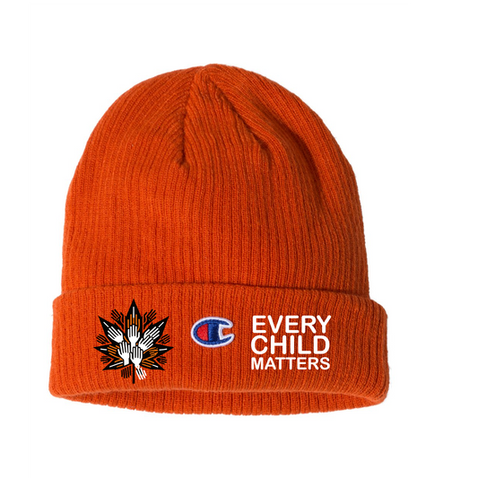 Champion Orange Toque with "Every Child Matters" Hands Maple Leaf Design Adults One size Awareness Apparel every child matters Headwear Headwear - Winter Indigenous Awareness orange shirt day Reconciliation StreetStyleHeadwear Support Survivors Toque Urban Style Headwear