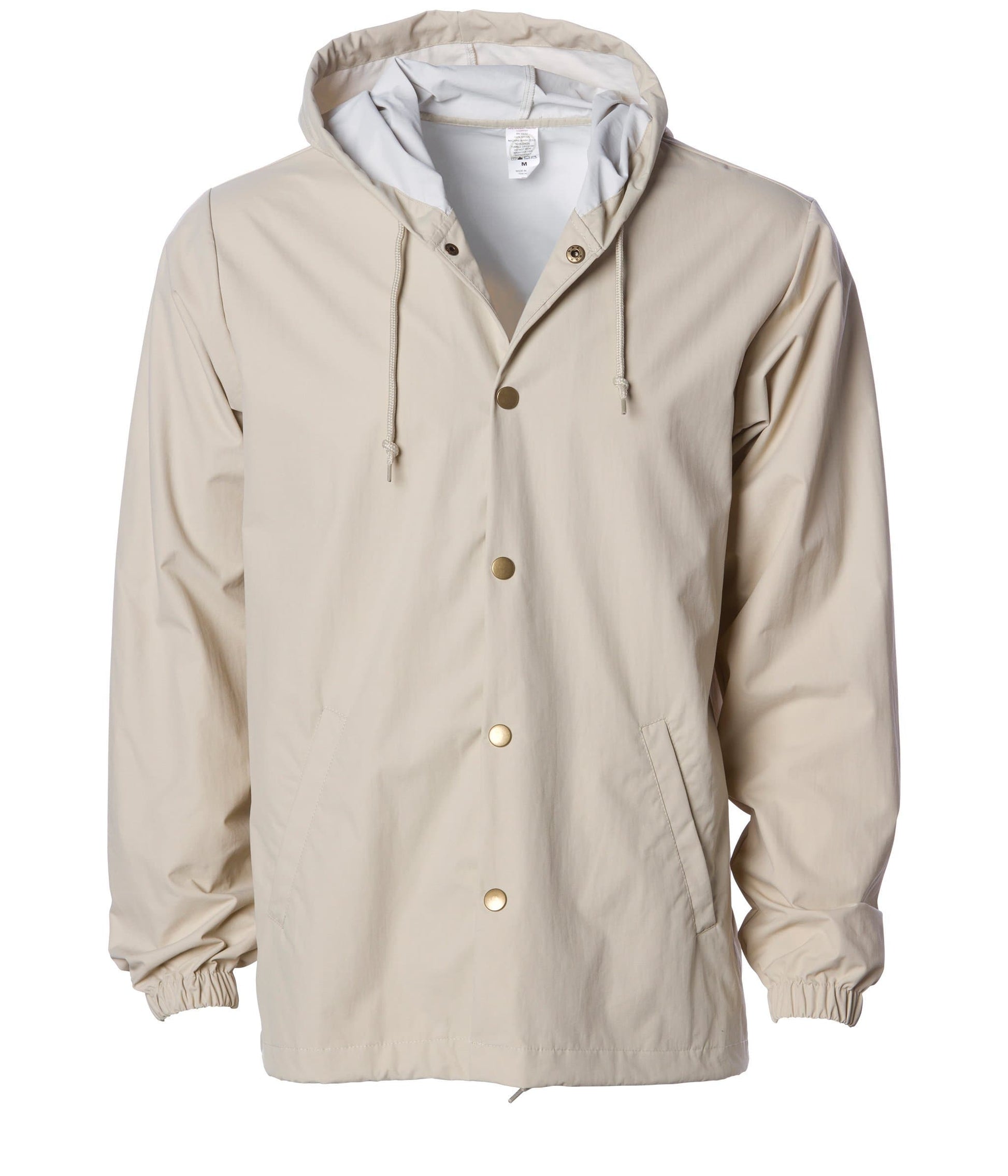 EXP95NB - Water Resistant Hooded Windbreaker Coaches Jacket - Classic Khaki / XS - ZIPS