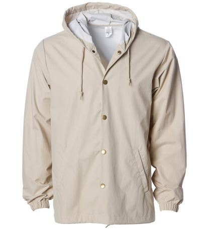 EXP95NB - Water Resistant Hooded Windbreaker Coaches Jacket - Classic Khaki / XS - ZIPS