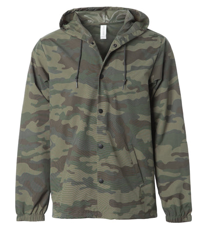 EXP95NB - Water Resistant Hooded Windbreaker Coaches Jacket - Forest Camo / XS - ZIPS