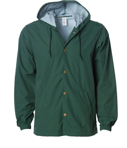 EXP95NB - Water Resistant Hooded Windbreaker Coaches Jacket - Forest Green / XS - ZIPS