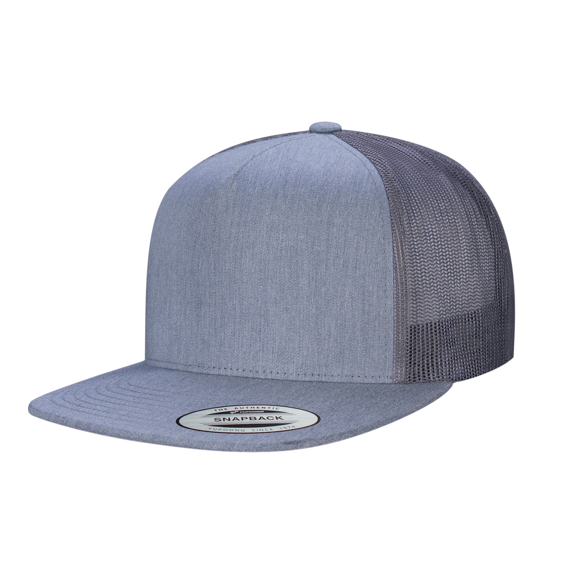 F06006 - YP Classics 5 Panel Flat Peak Snap Back Trucker Cap - Grey Heather - Headwear