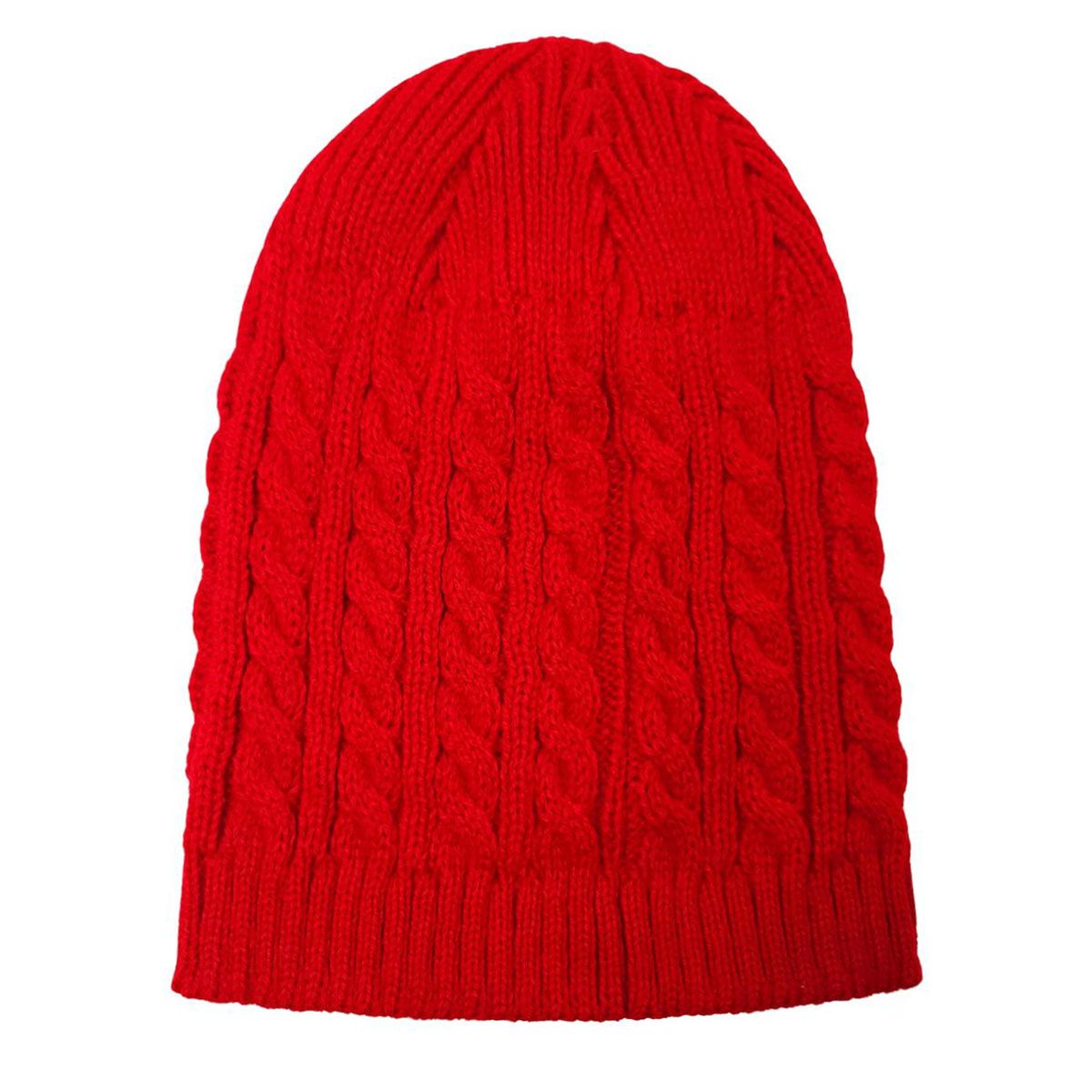 Fashion Knit Cable Slouchy Beanie - Red - OSFA
