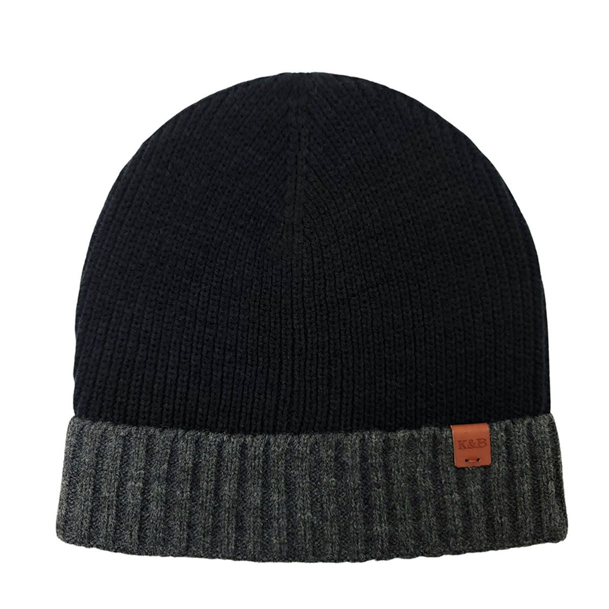 Fashion Knit Toque - Black with Dark Grey Cuff - OSFA