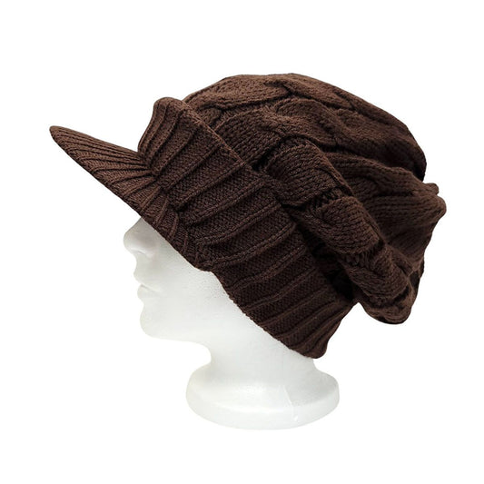 Slouchy Visor Toque - Brown - OSFA - Fashion Knit