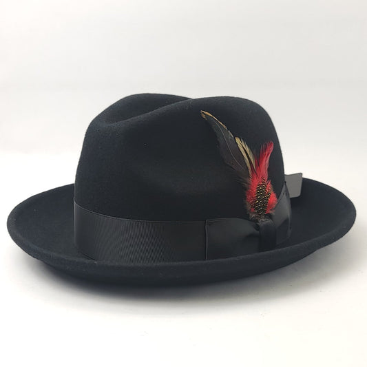 Fedora - FD219BK 100% Wool with Rolled Up Brim Ribbon Black Small to XLarge - S