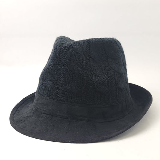 Fedora Hat - Knitted Crown Black White Brown OS - OSFA