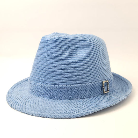 Fedora Hat - 8334 100% Cotton Corduroy Sky Blue OS