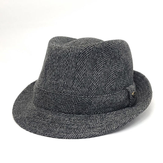 Fedora Hat - F5031 Tweed Herringbone Wool Dark Grey 2 sizes