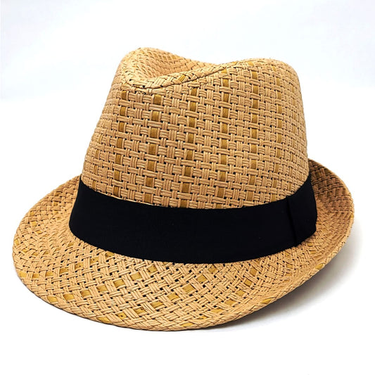Fedora Hat FD183- 100% Straw Brown & Natural S/M L/XL