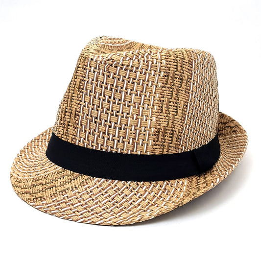 Fedora Hat - FD142 100% Straw Mixed Brown 2-Sizes