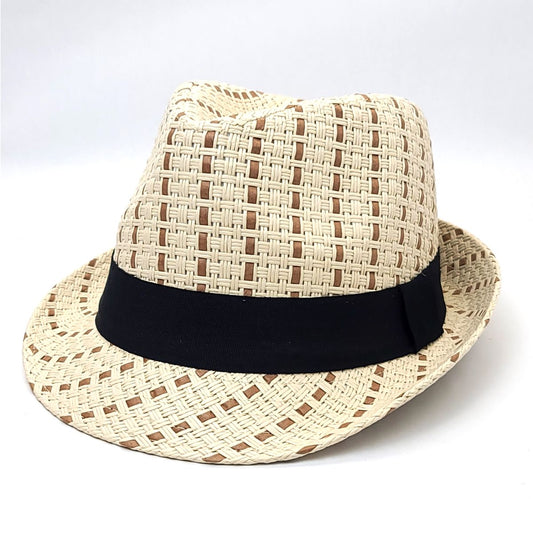 Fedora Hat FD183- 100% Straw Brown & Natural S/M L/XL