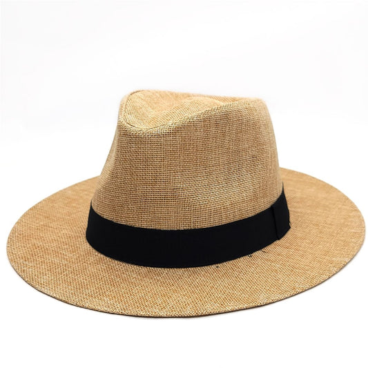 Panama Hat - F6050 100% Linen Multi-Coloured OSFA Adjustable - Khaki / Fedora