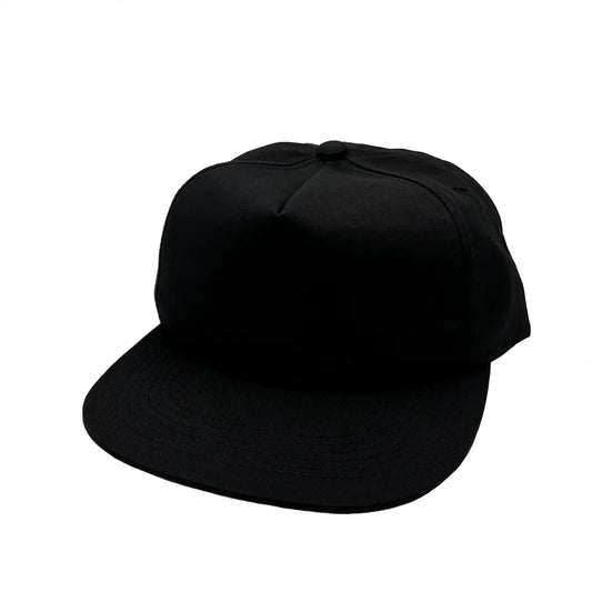 GNV-011 - CVC 5 Panels Unstructured Flat Bill Cap - Black / One Size - CAPS