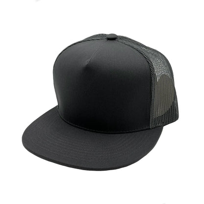 GNV-017M - 5 Panels Round Flat Bill Mesh Snapback Cap - Dark Grey / One Size - CAPS