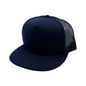 GNV-017M - 5 Panels Round Flat Bill Mesh Snapback Cap - Navy / One Size - CAPS