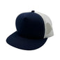 GNV-017M - 5 Panels Round Flat Bill Mesh Snapback Cap - Navy White / One Size - CAPS