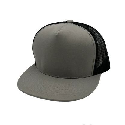 GNV-017M - 5 Panels Round Flat Bill Mesh Snapback Cap - Silver Black / One Size - CAPS