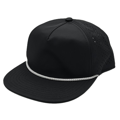 GNV-DT724FV - 5 Panels Droplets Mesh W/String Flat Bill - Black / One Size - CAPS