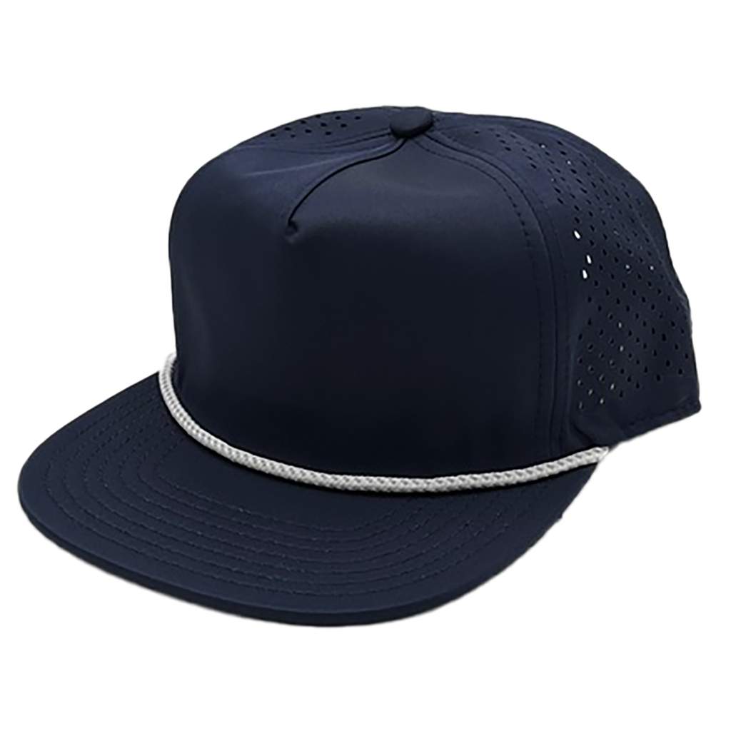 GNV-DT724FV - 5 Panels Droplets Mesh W/String Flat Bill - Navy / One Size - CAPS