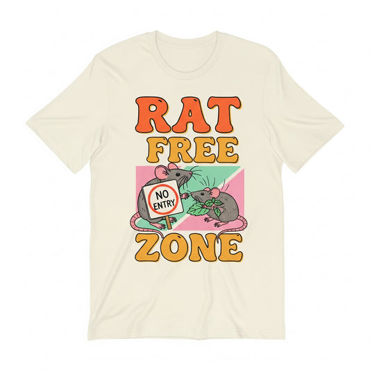 ’RAT FREE ZONE’ Whimsical Charm Tee - Cream Comfort - Softstyle / Small - T-Shirt