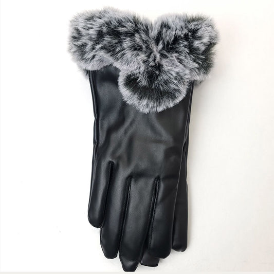 Ladies Touch screen PU Gloves - LGL012 Leather Black