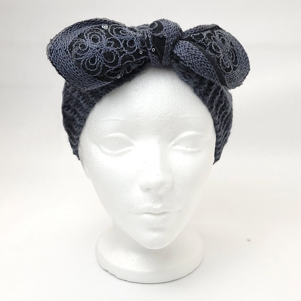 Winter Fashion Headband with Ribbon - HB21 Dozen Package - 6 Black 2Grey 2 White 1 Red pink