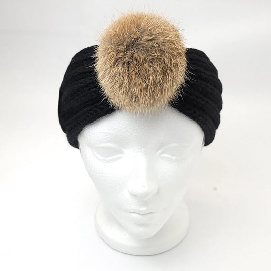 Winter Fashion Headband with Pom- HB22 Dozen Package - 5 Black 2Grey 1 White Brown Red 2 Hot pink