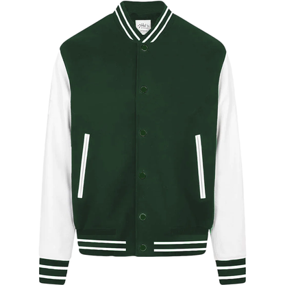 Leather Letterman Jacket - Hunter Green White / S - COATS & JACKETS