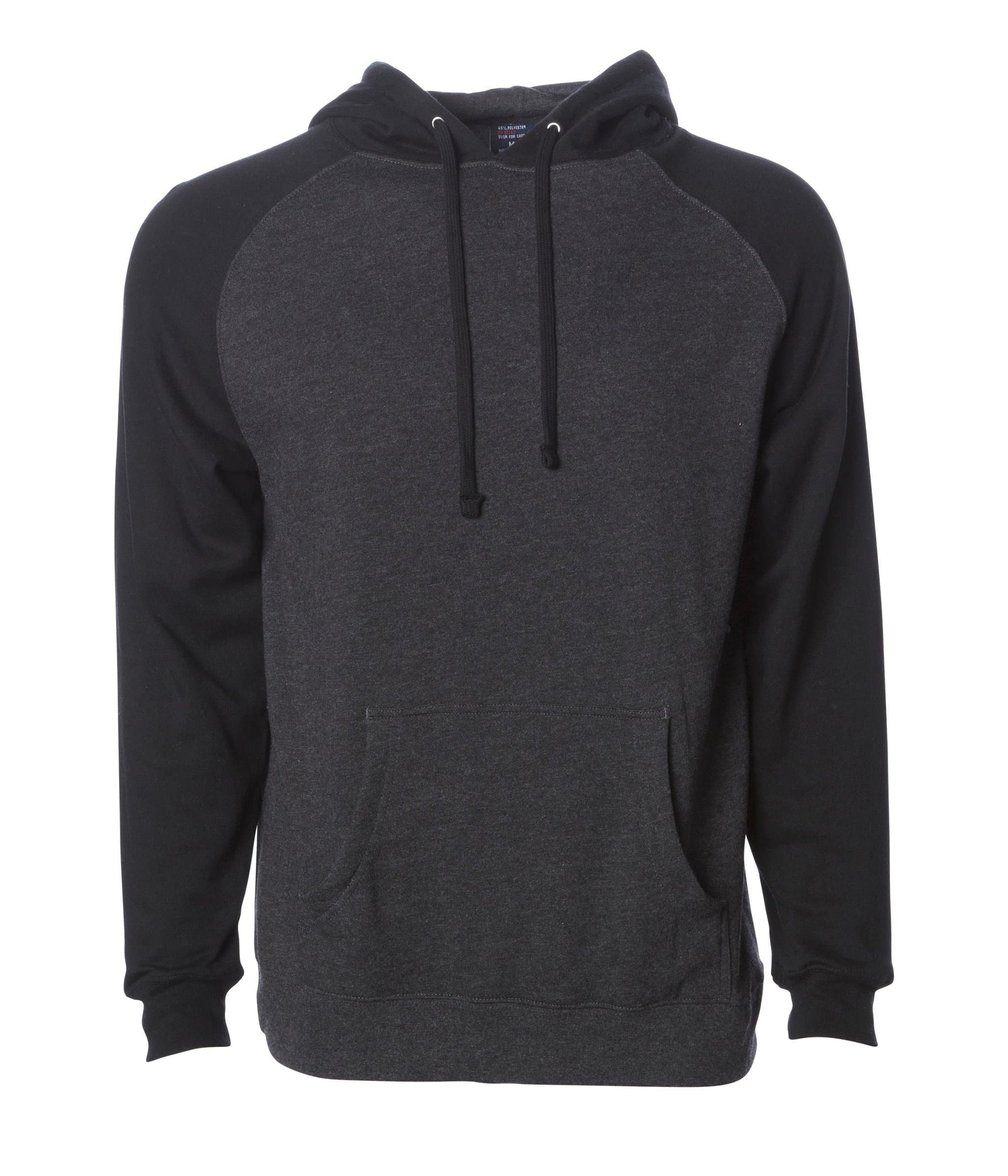 IND40RP - Raglan Hooded Pullover Sweatshirt - Charcoal Heather Black / XS - HOODIES