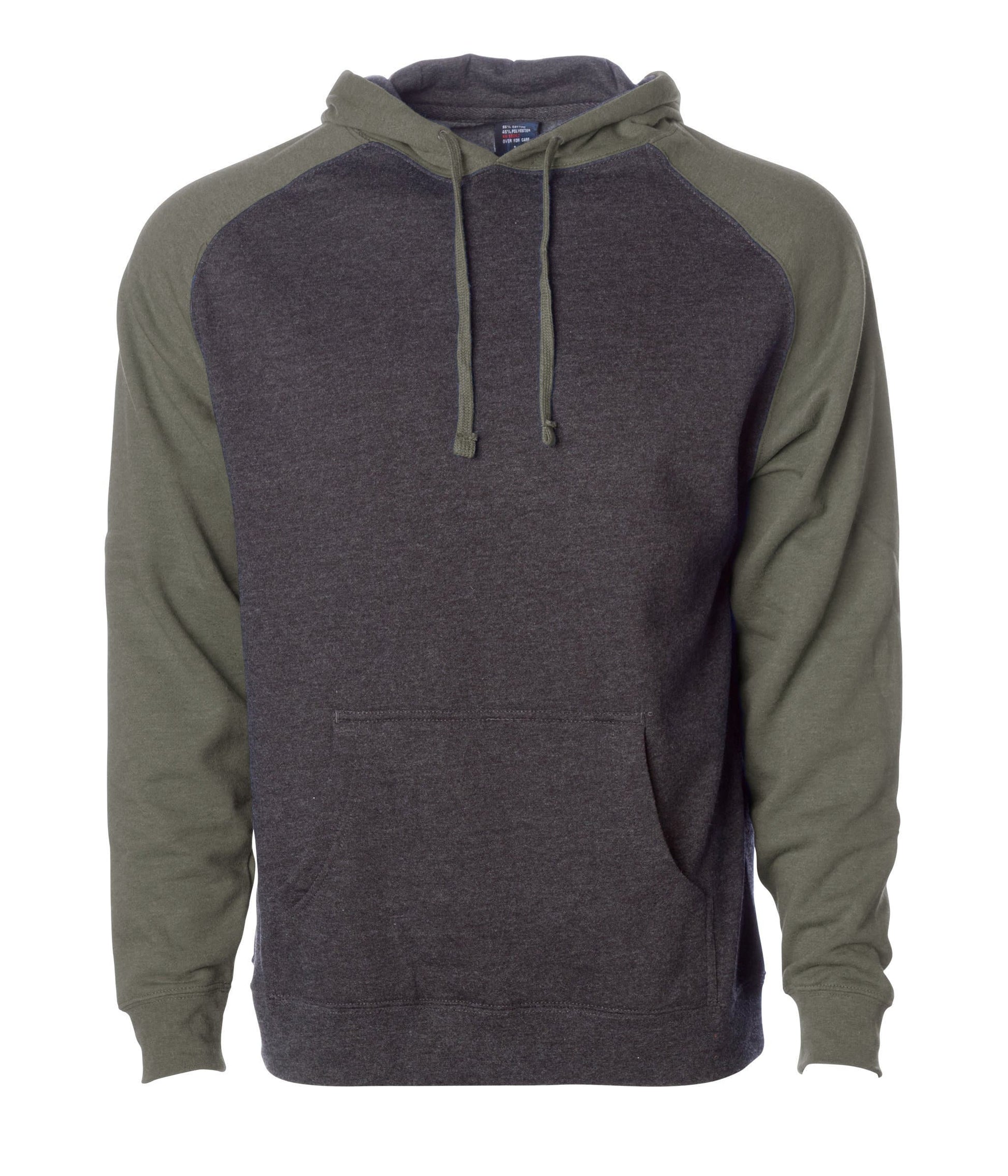 IND40RP - Raglan Hooded Pullover Sweatshirt - Charcoal Heather Army / XS - HOODIES
