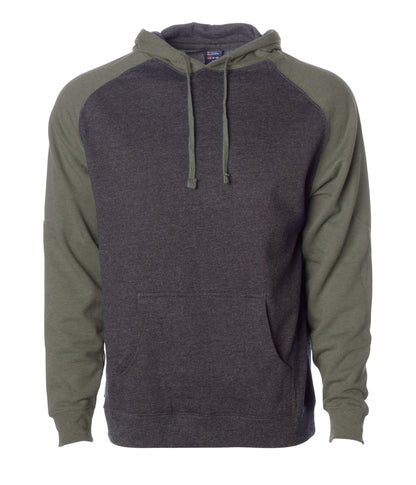 IND40RP - Raglan Hooded Pullover Sweatshirt - Charcoal Heather Army / XS - HOODIES